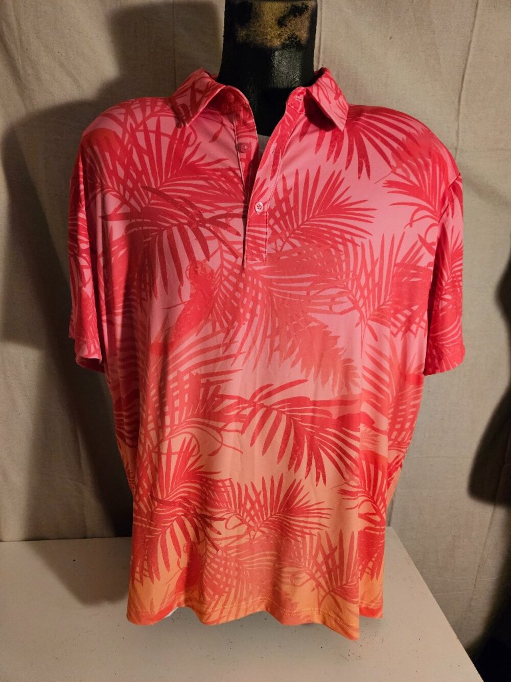 Gorgeous Tropical Print Birdie Bound Men's Polo Shirt Sz XXL Mint Like New
